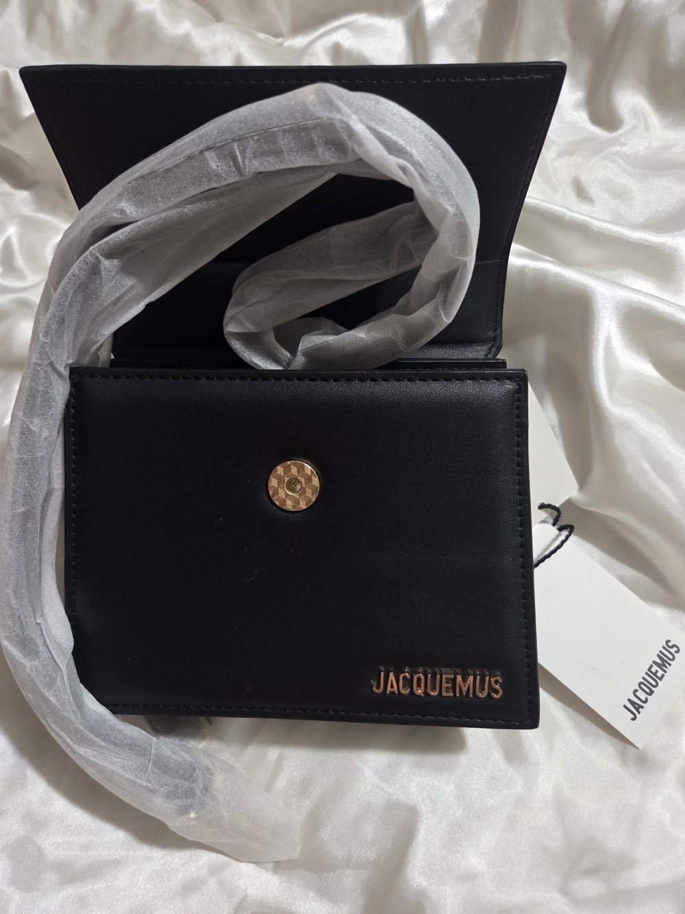 Jacquemus Black Leather Shoulder Bag with Gold Hardware